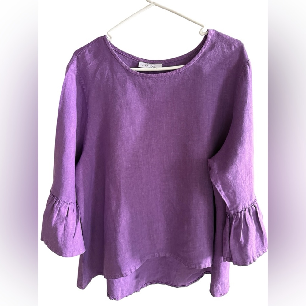 Bryn Walker Purple linen top with pretty details on the sleeves & back. Sz XL